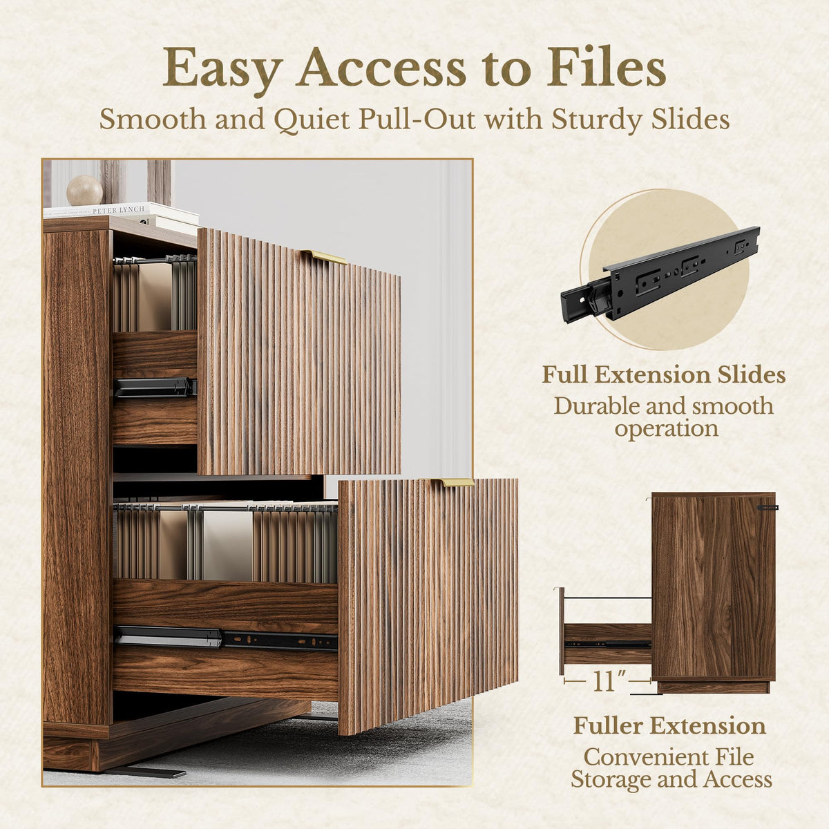Black Walnut 2 Drawer Fluted Lateral File Cabinet P6938