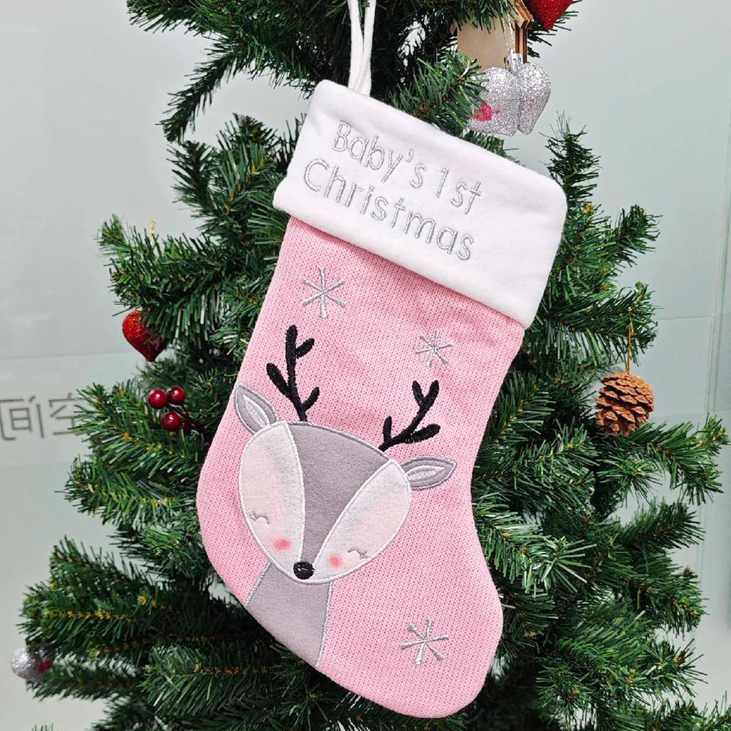 Pink Grey Christmas Stocking S2677