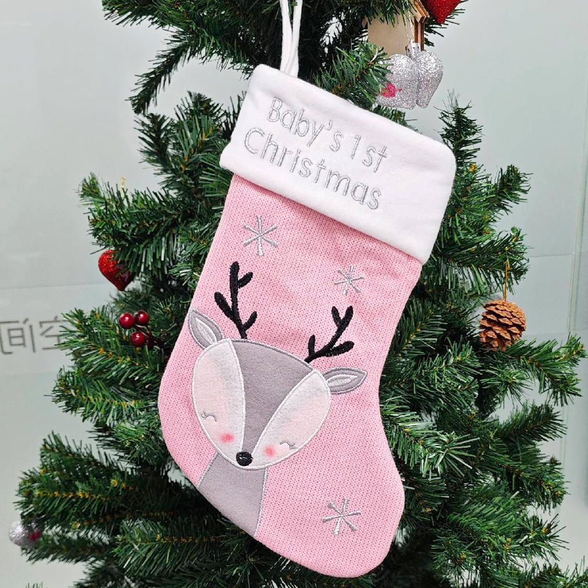 Pink Grey Christmas Stocking S2677