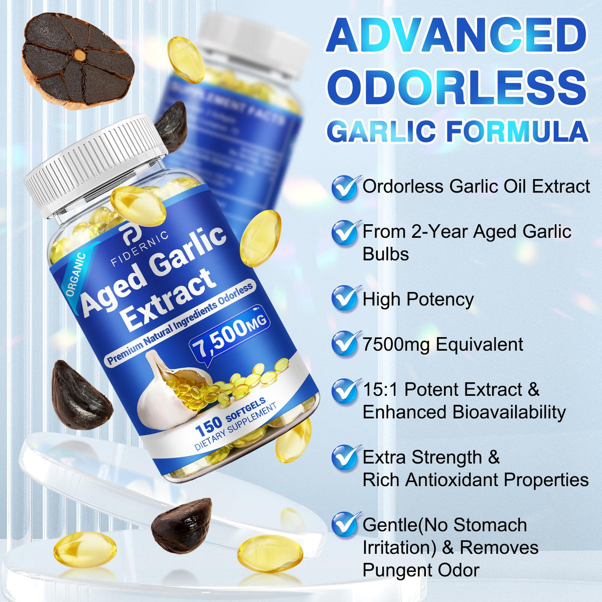 Odorless Organic Garlic Supplement 150 Softgels B3664