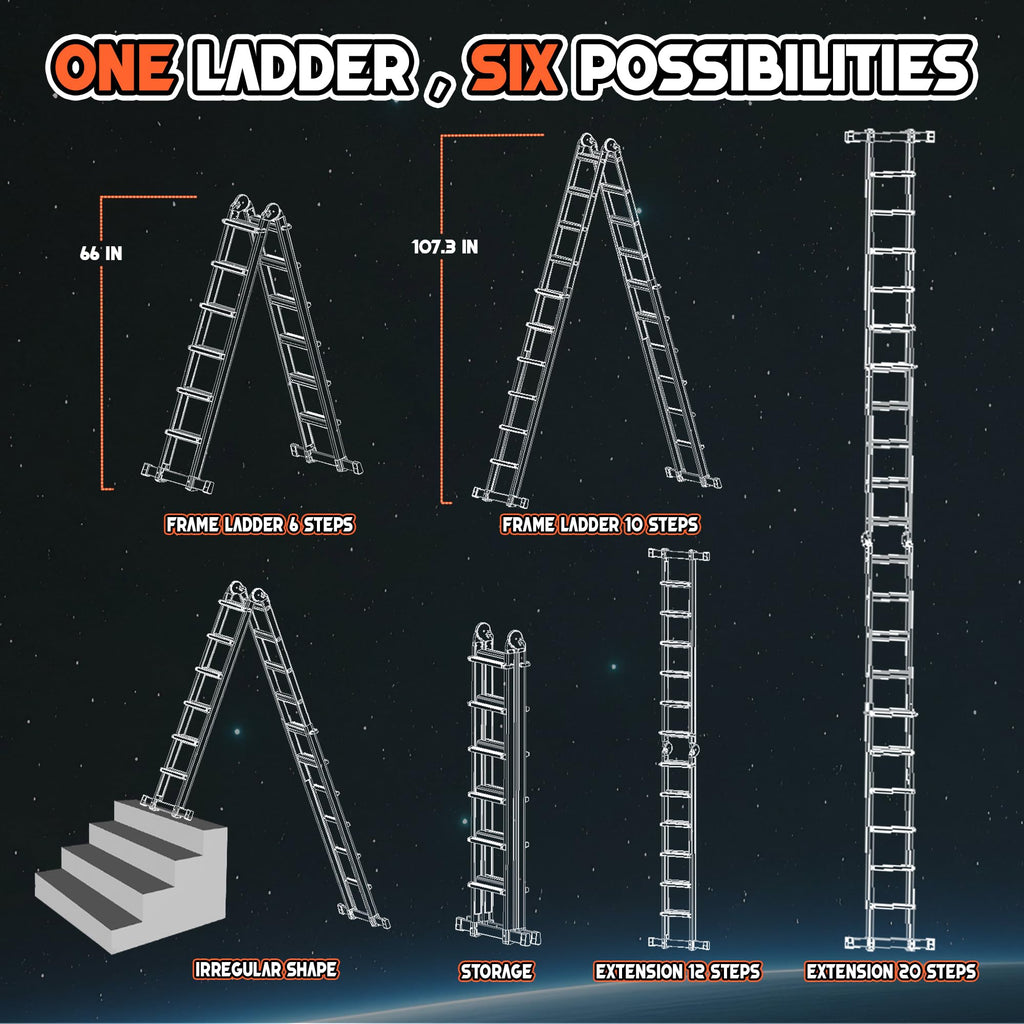 Telescoping Ladder, 22.5 Ft A Frame Anti-Slip Multi Position N8904