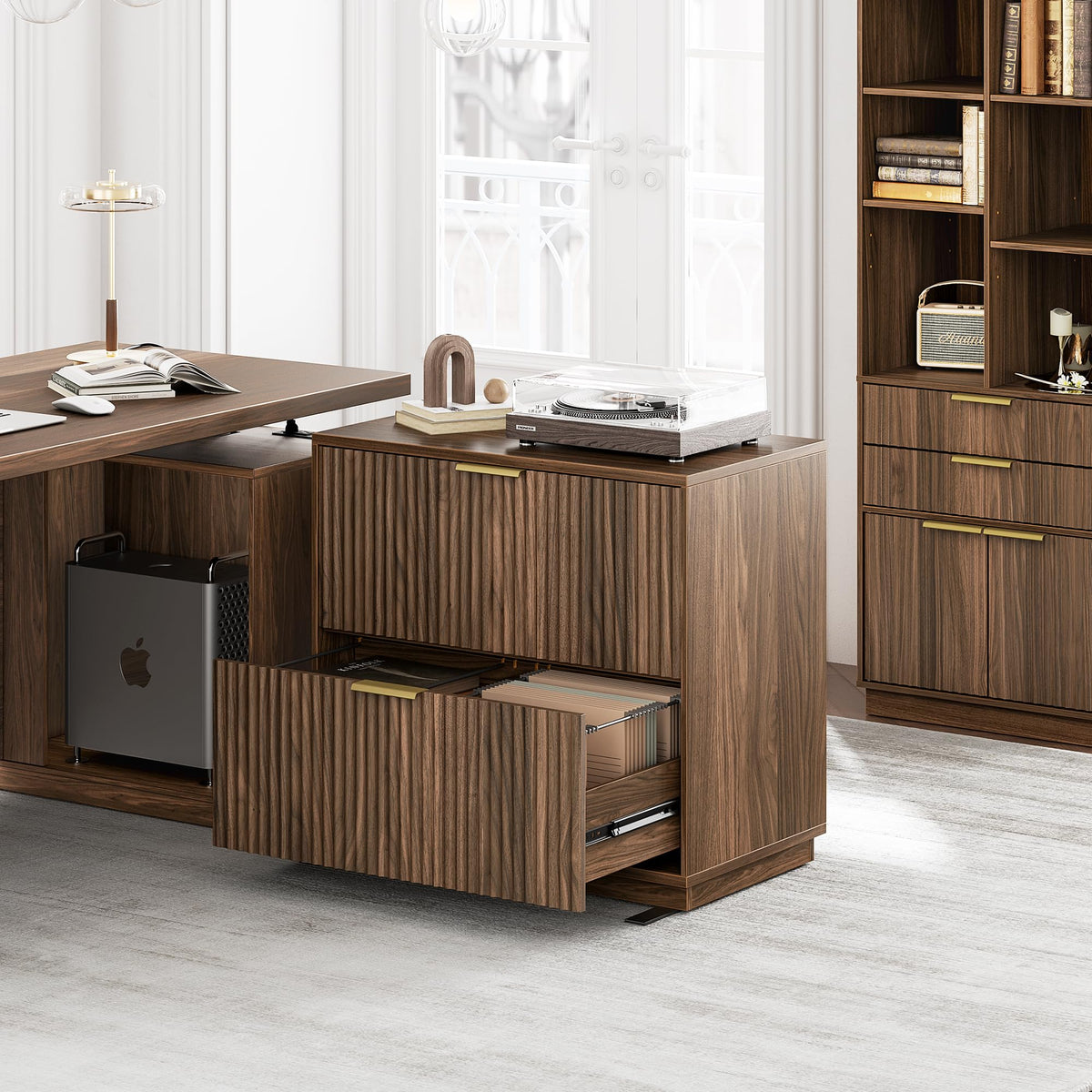 Black Walnut 2 Drawer Fluted Lateral File Cabinet P6938