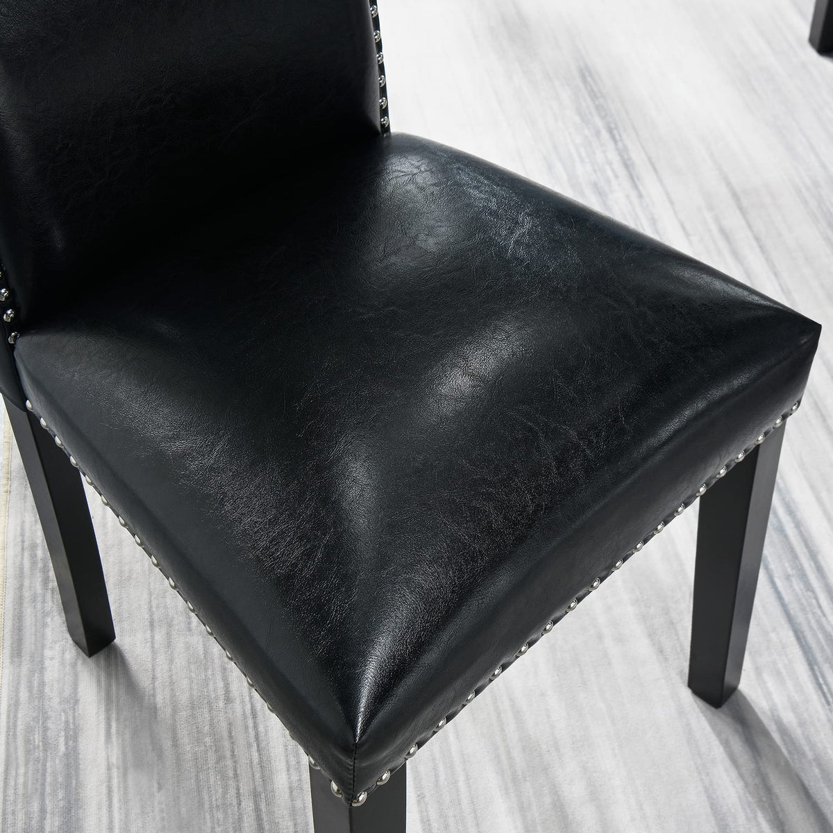 Black Faux Leather Dining Chairs Set of 4 with Wood Legs R611