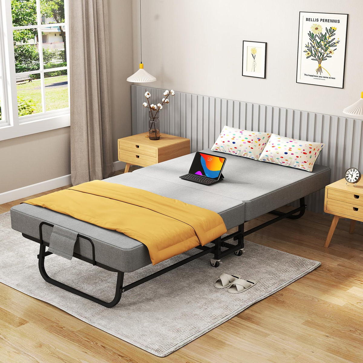 Folding Bed with Mattress on Wheels D402189