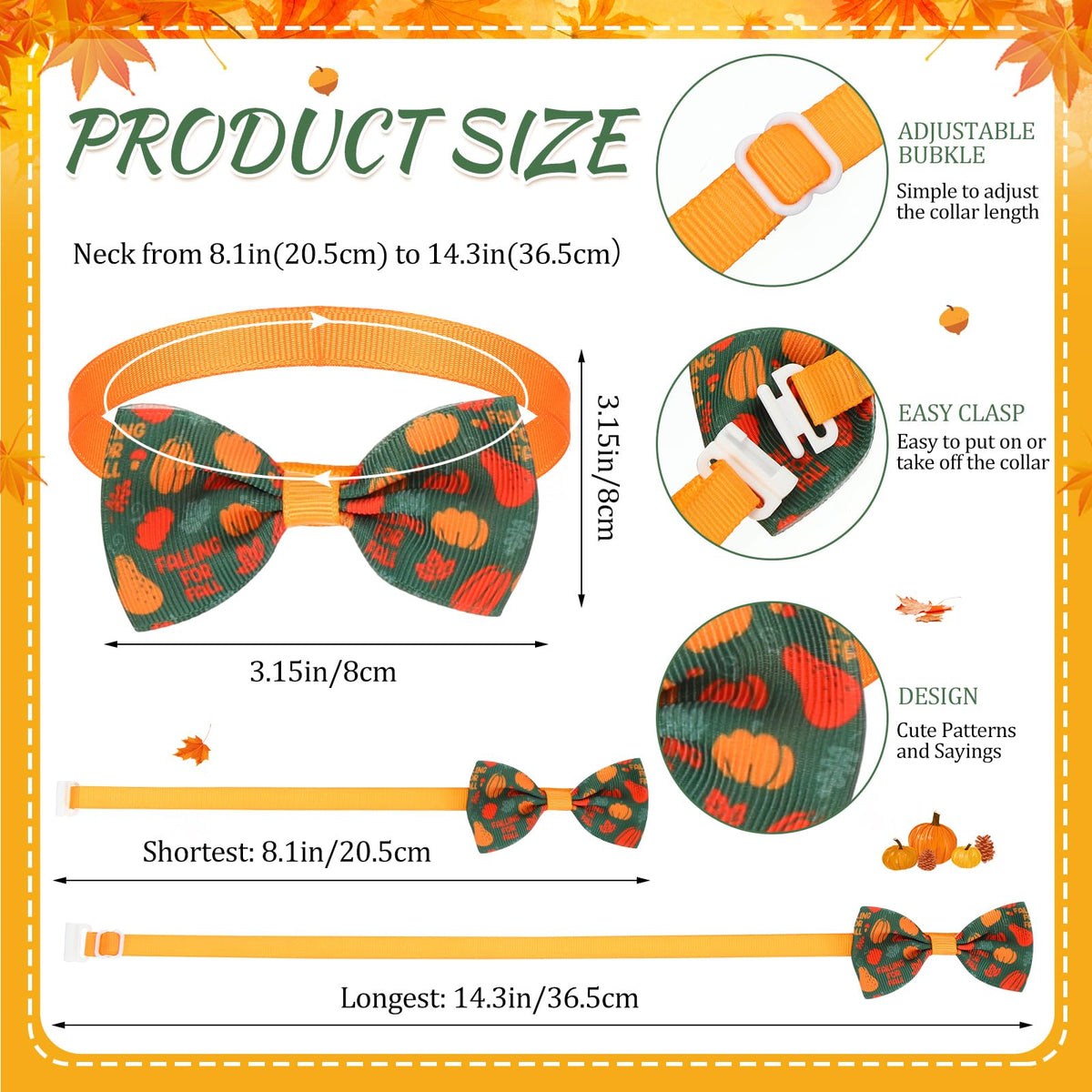 100 Pcs Fall Dog Bow Adjustable Pet Bowtie Collar K5148