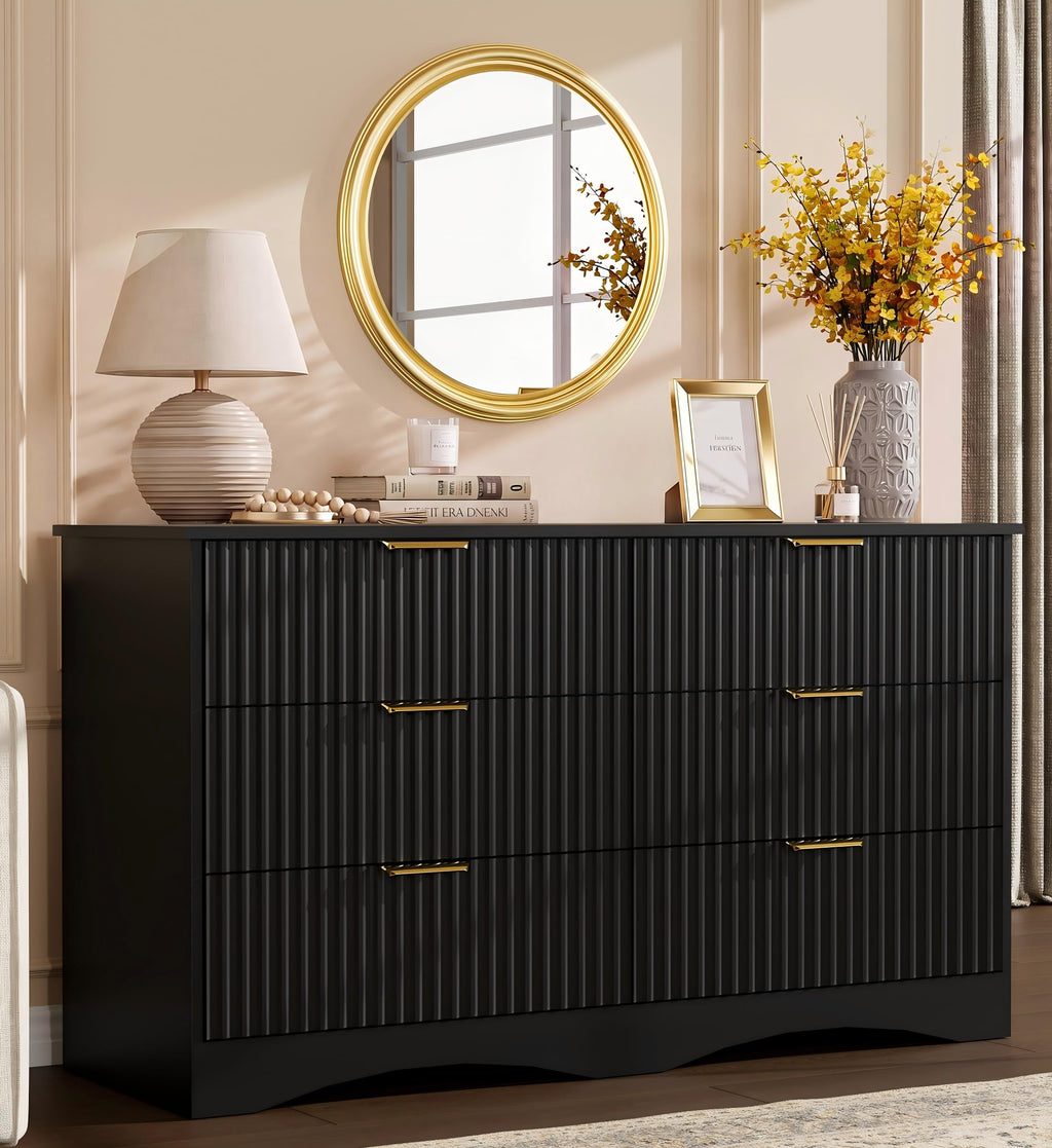 6 Drawer Fluted Wood Dresser B317