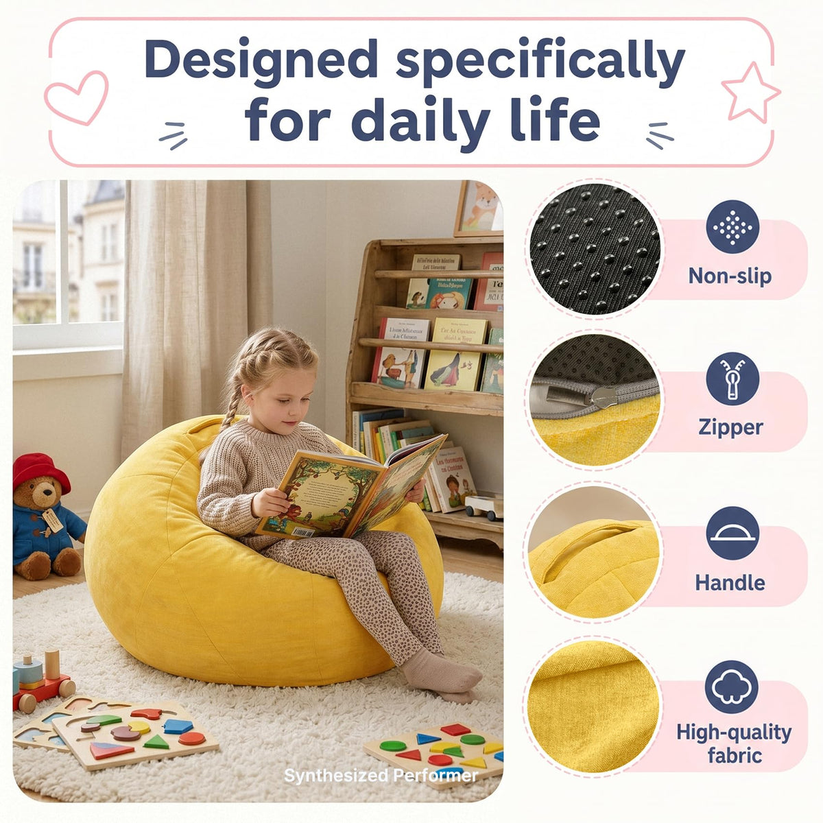 Small Yellow Bean Bag Chair D518
