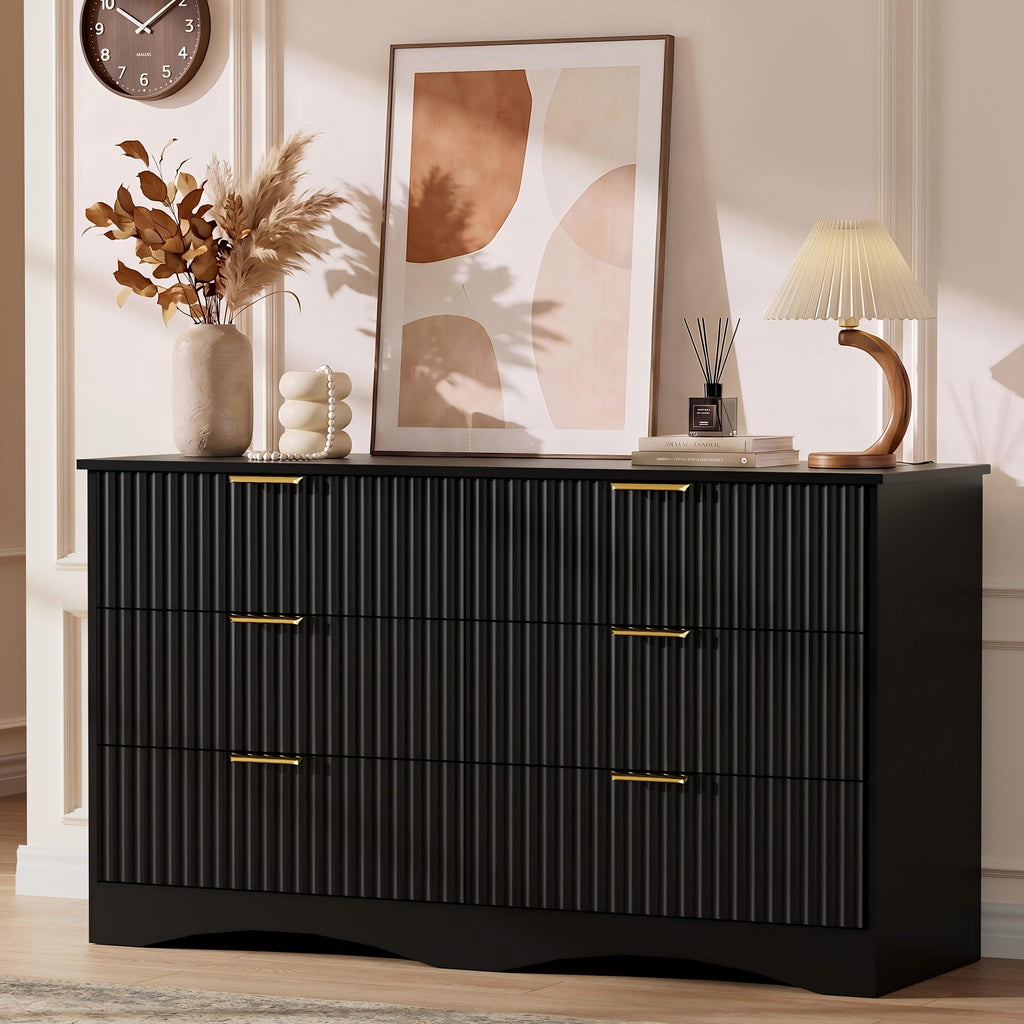 6 Drawer Fluted Wood Dresser B317