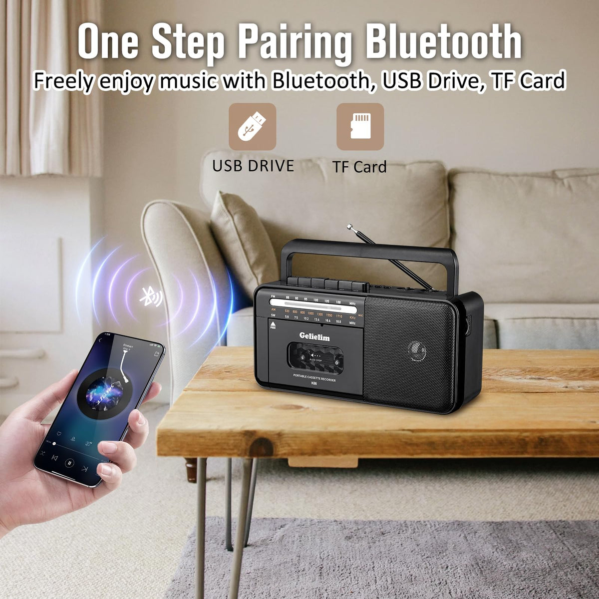 Cassette Tape Player Bluetooth Boombox AM/FM/SW Radio Stereo D668