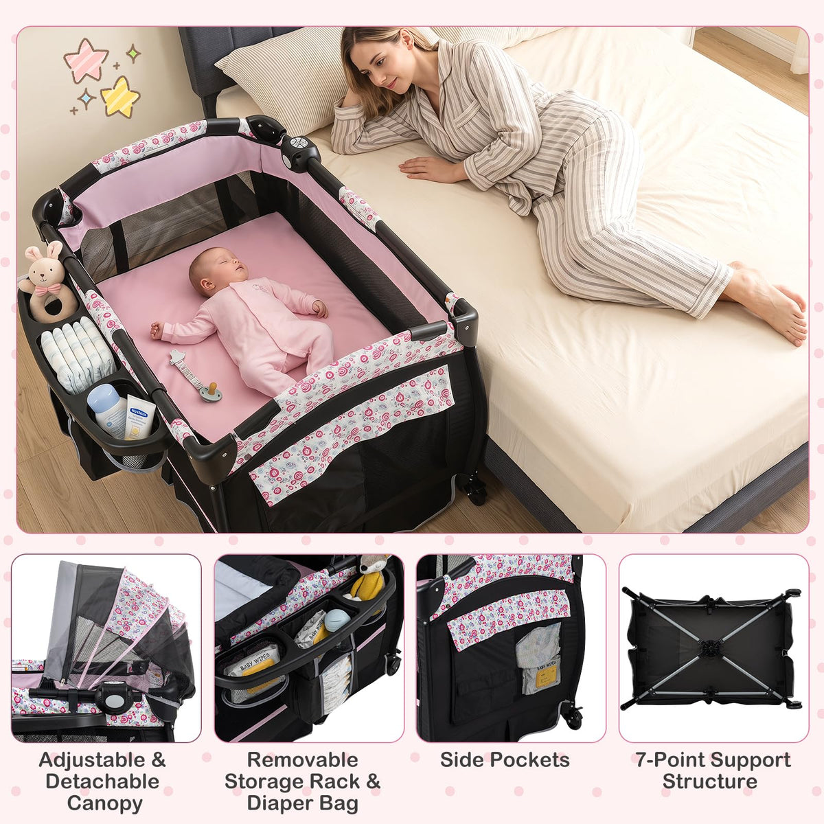 4 in 1 Pack and Play Portable Baby Playard with Bassinet P486