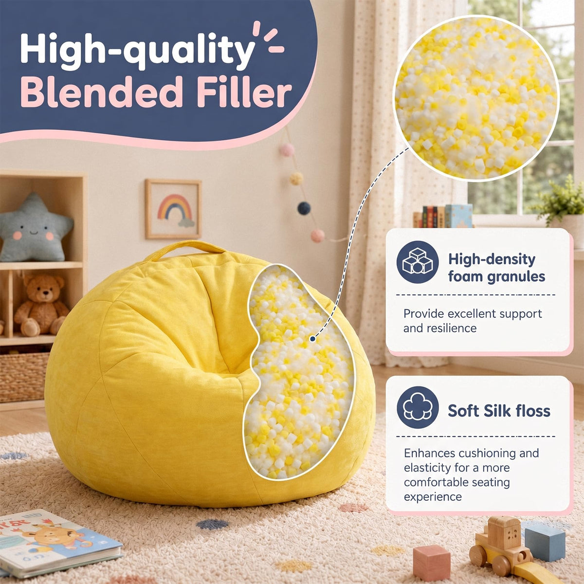 Small Yellow Bean Bag Chair D518