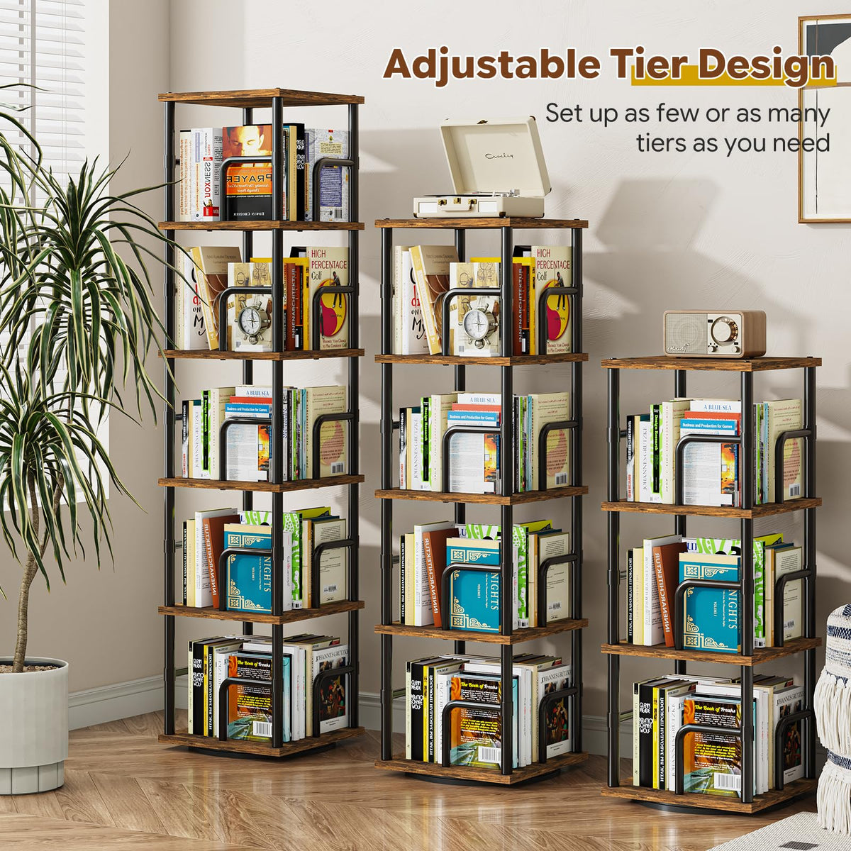 5-Tier Rotating Bookshelf with Safety Rails L1365
