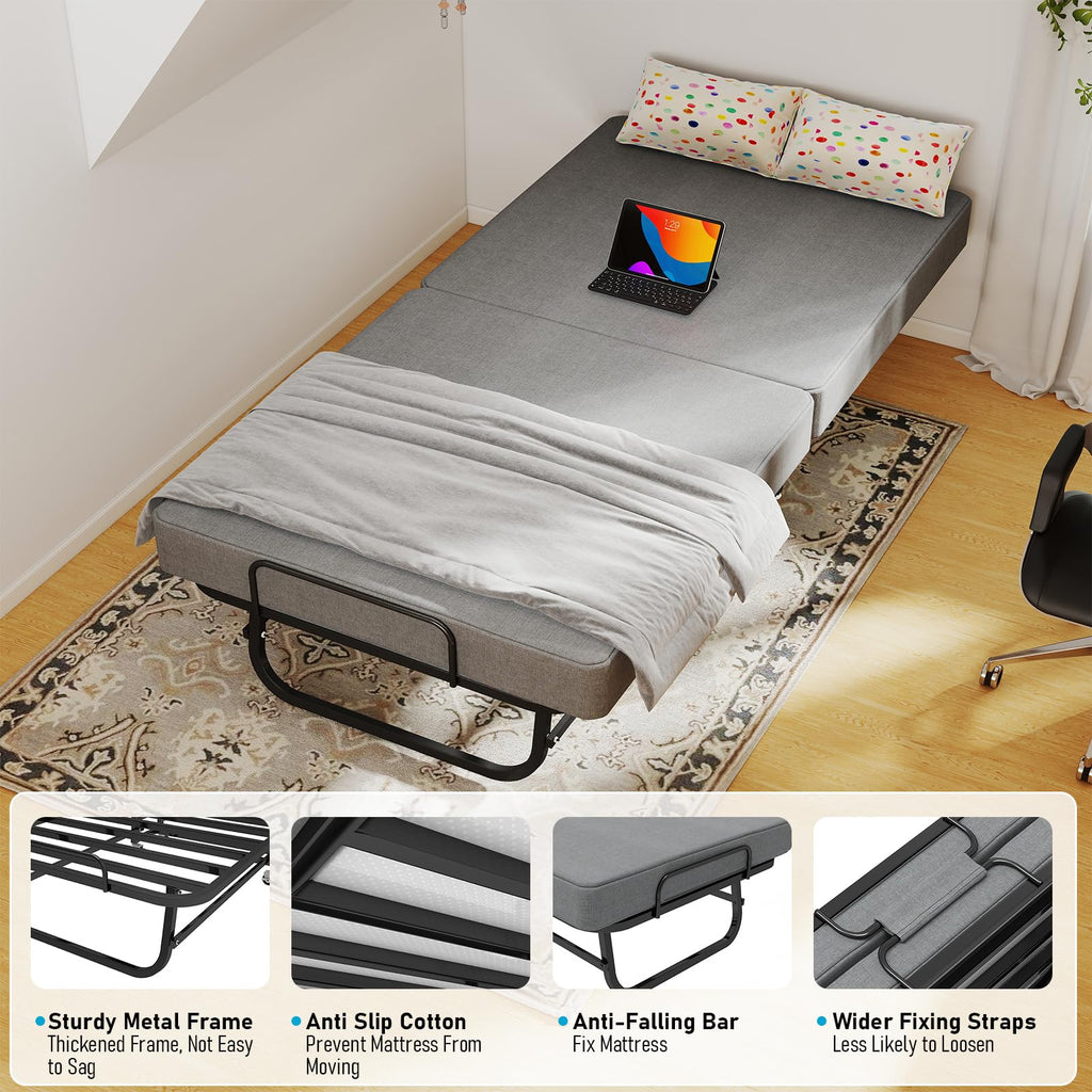 Folding Bed with Mattress on Wheels D402189