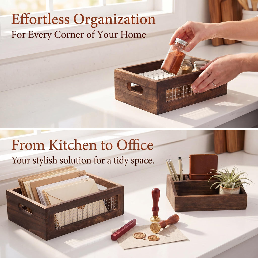 Set of 2 Rustic Wooden Nesting Boxes with Handle B5323