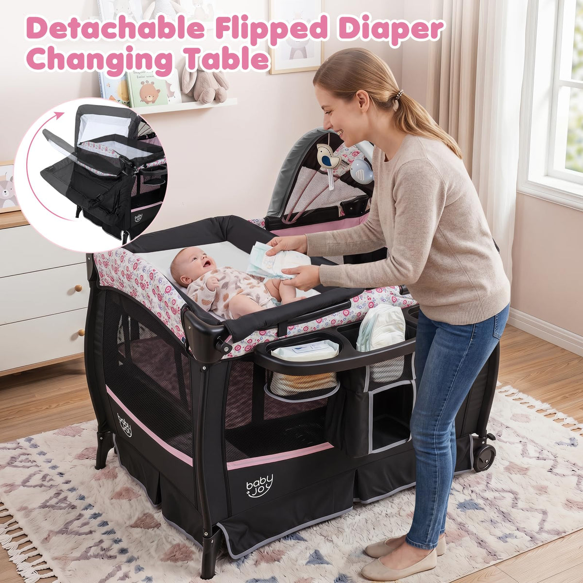 4 in 1 Pack and Play Portable Baby Playard with Bassinet P486
