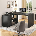 Black L Shaped Corner Desk with Storage Drawers L254579