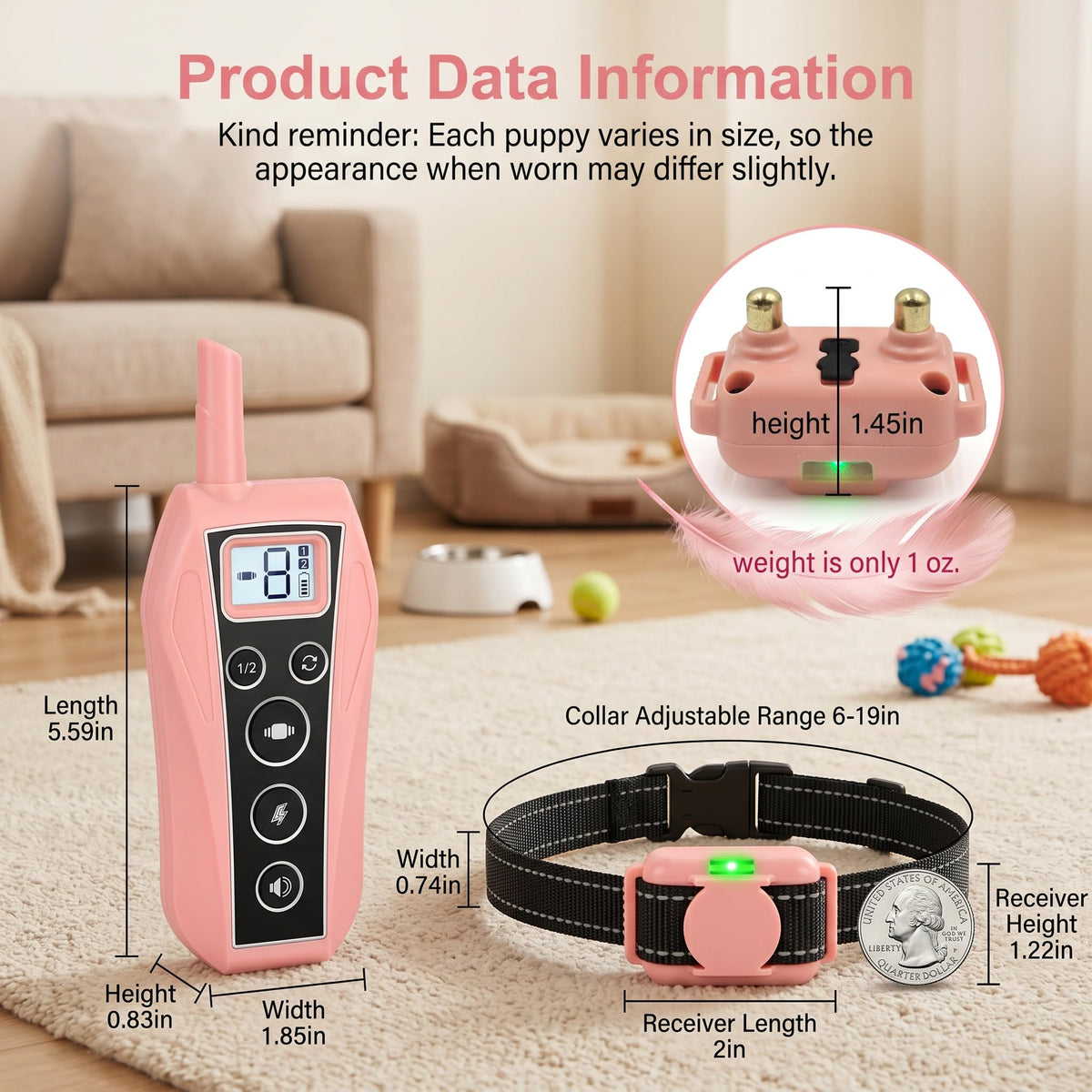 Pink 2000FT Waterproof Dog Training Collar G688262