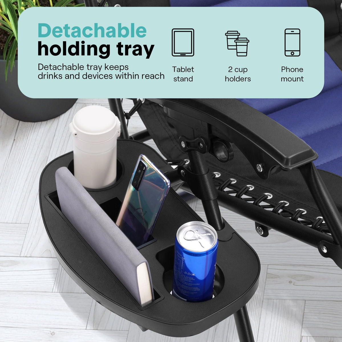 Foldable Adjustable Zero Gravity Lounge Chair with Cup Holder and Side Table J1265