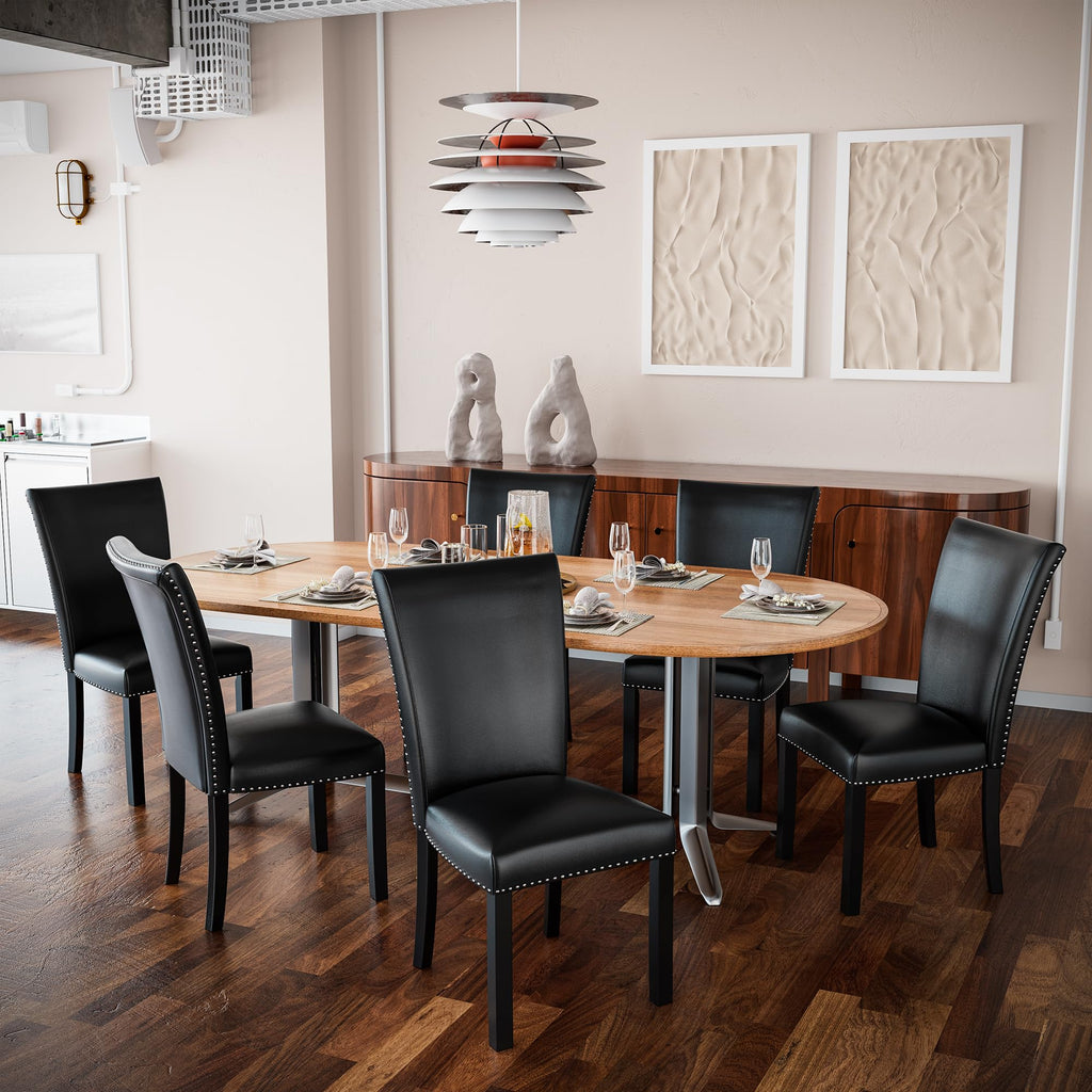 Black PU Leather Upholstered Dining Chairs Set of 2 O785