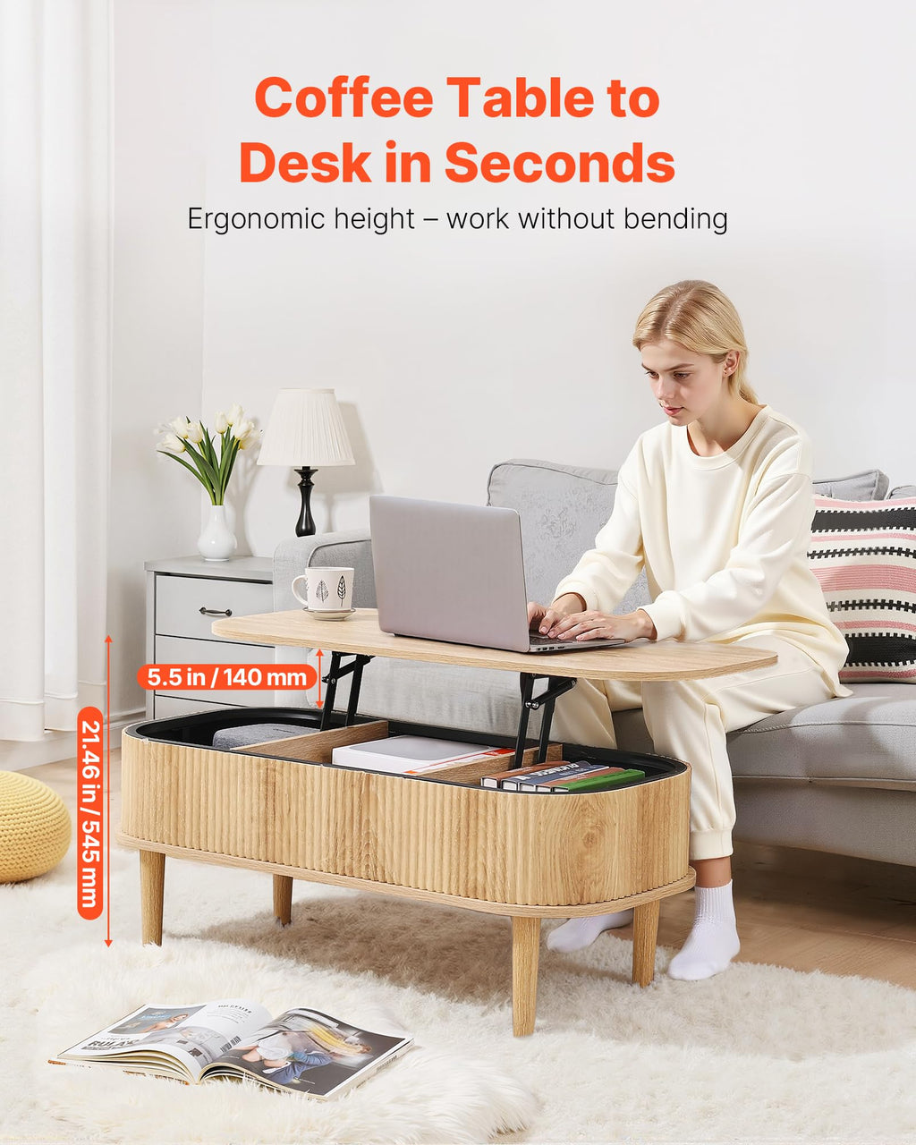 Natural Lift Top Coffee Table with Storage Y555820