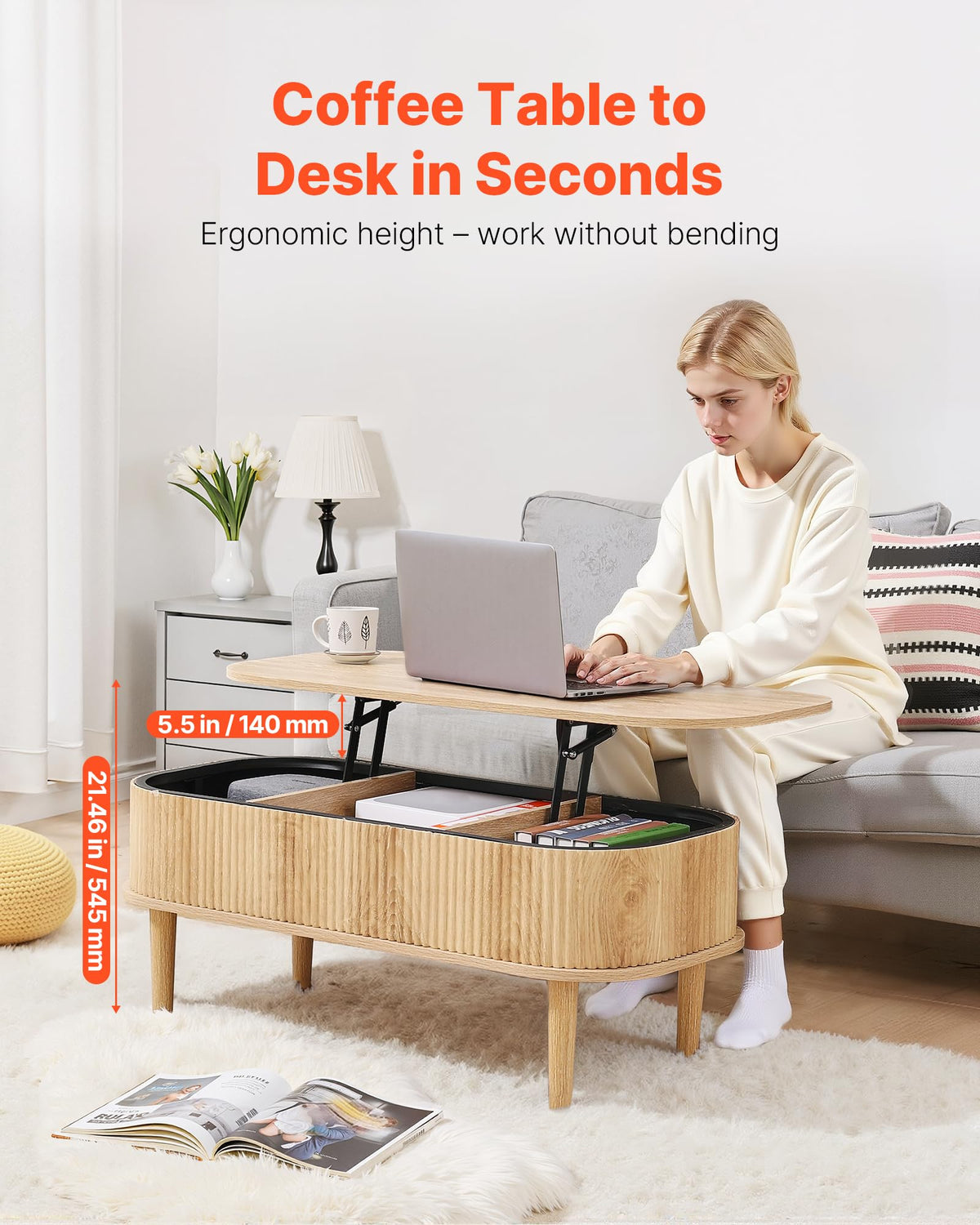 Natural Lift Top Coffee Table with Storage Y555820