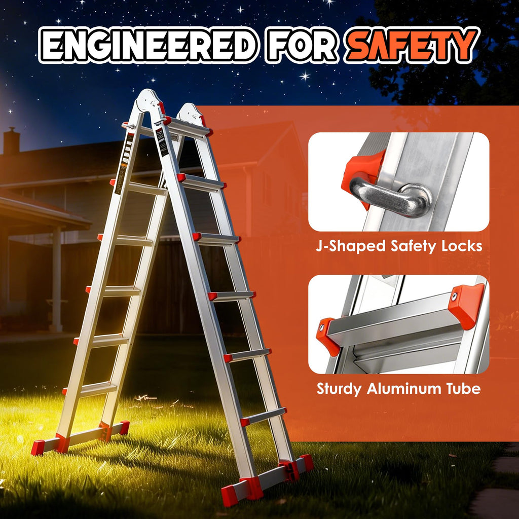 Telescoping Ladder, 22.5 Ft A Frame Anti-Slip Multi Position N8904