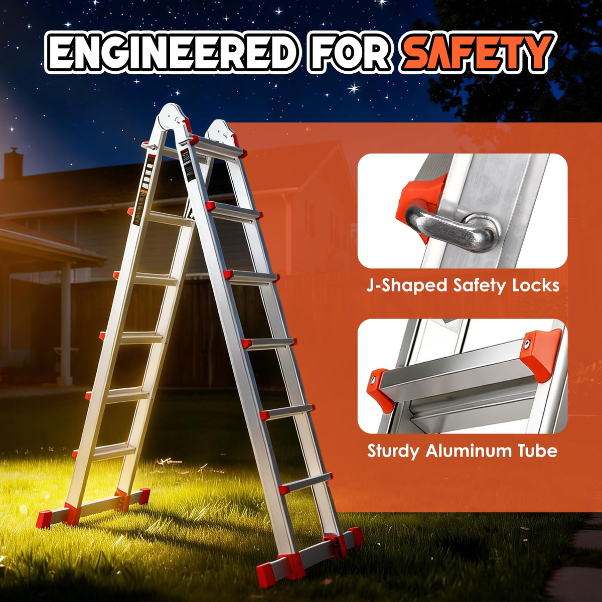 Telescoping Ladder, 22.5 Ft A Frame Anti-Slip Multi Position N8904