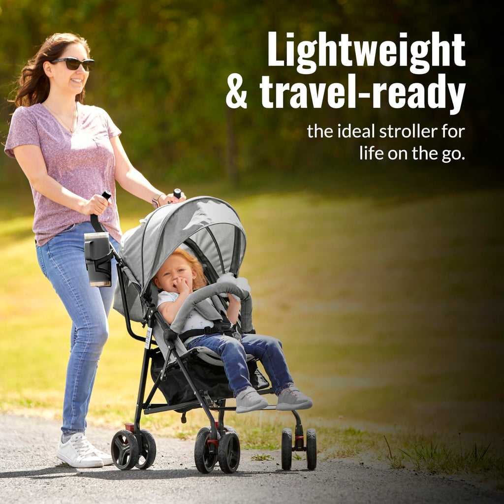 Light Gray Lightweight Baby Stroller with Compact Fold and Canopy N128