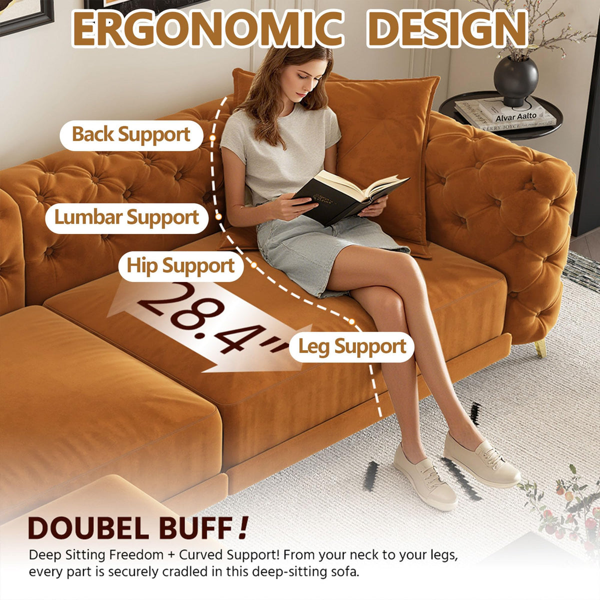 Velvet Convertible Sofa Bed with Ottomans H18096