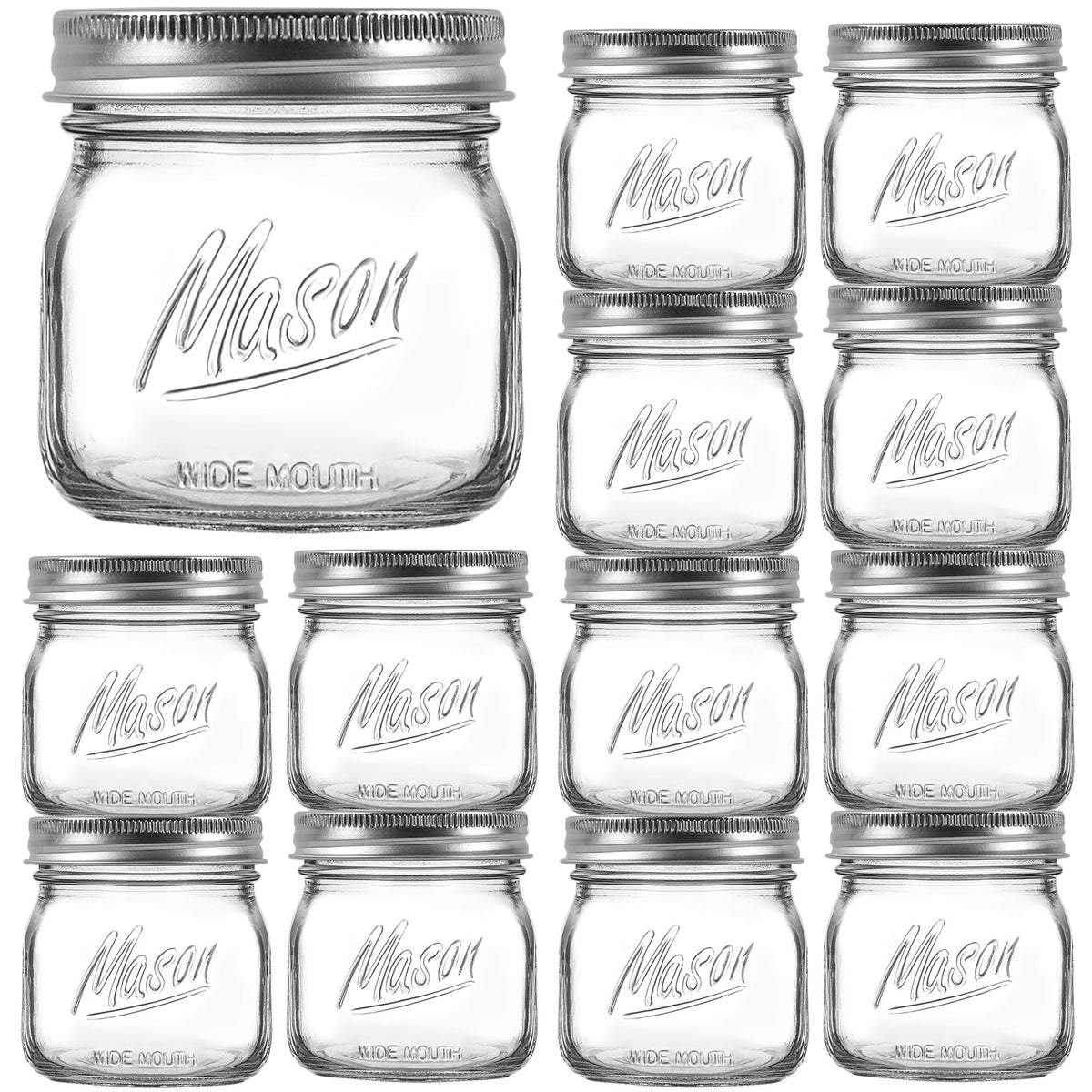 Wide Mouth Mason Jars 16oz with Airtight Lids and Bands X5761