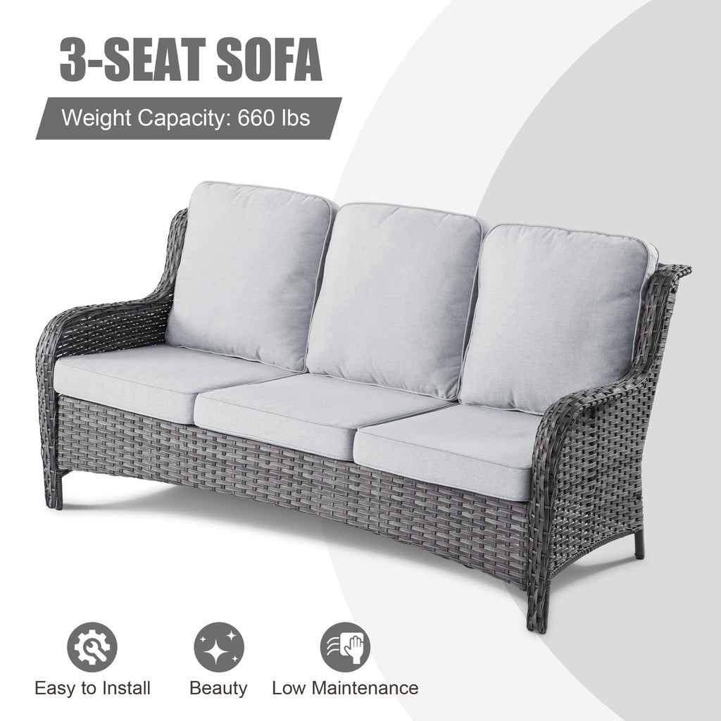 5 Piece Wicker Sofa Set with Fire Pit Table X929