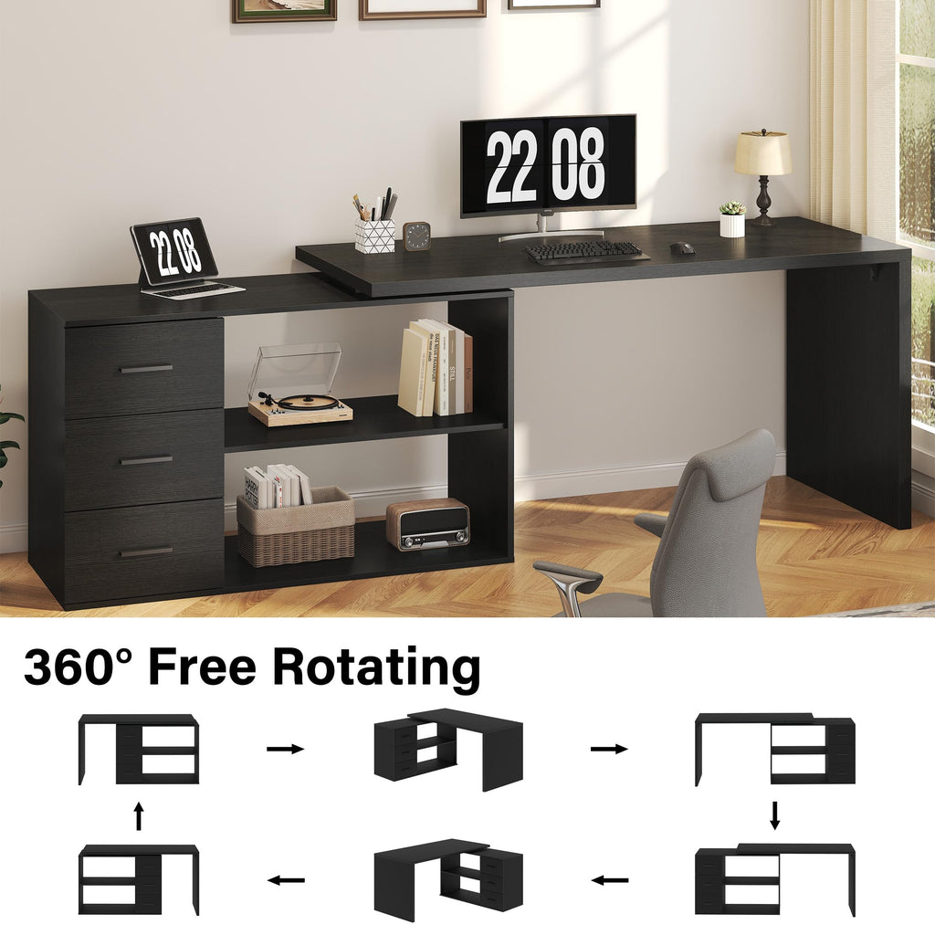 Black L Shaped Corner Desk with Storage Drawers L254579