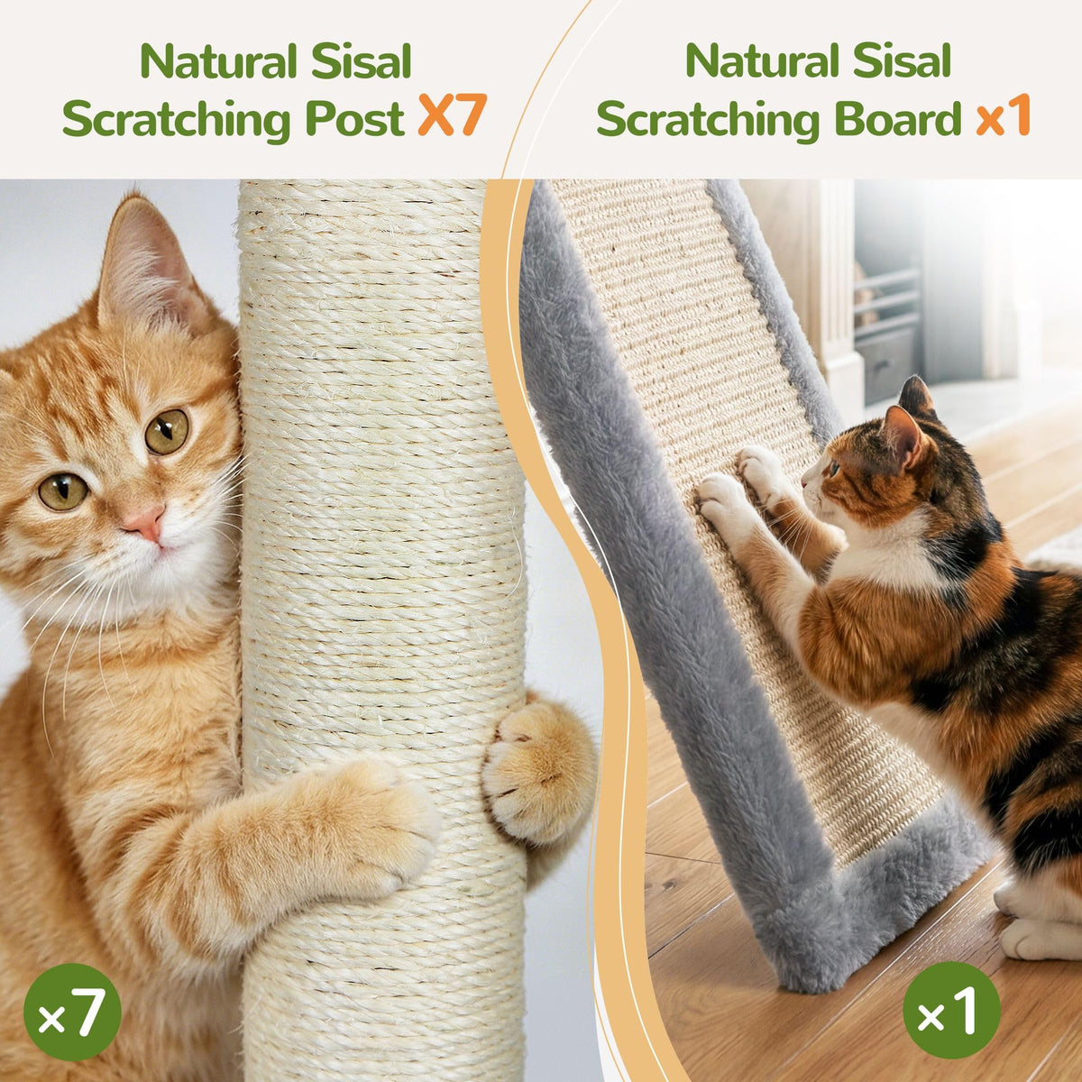 70 Inch Light Grey Cat Tree with Scratching Post X736584