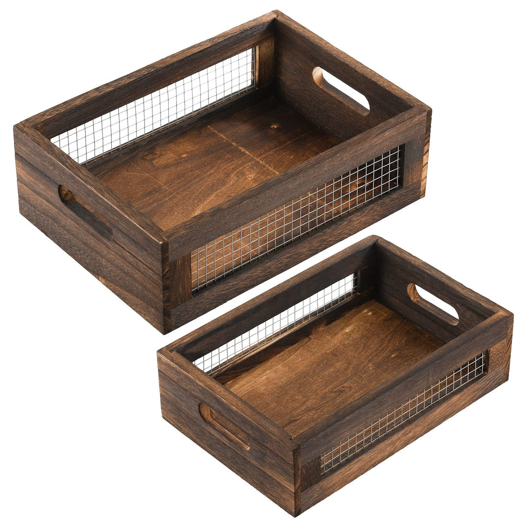 Set of 2 Rustic Wooden Nesting Boxes with Handle B5323