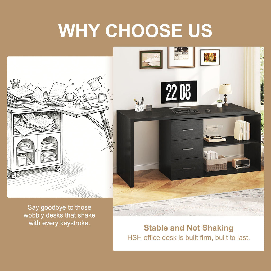 Black L Shaped Corner Desk with Storage Drawers L254579