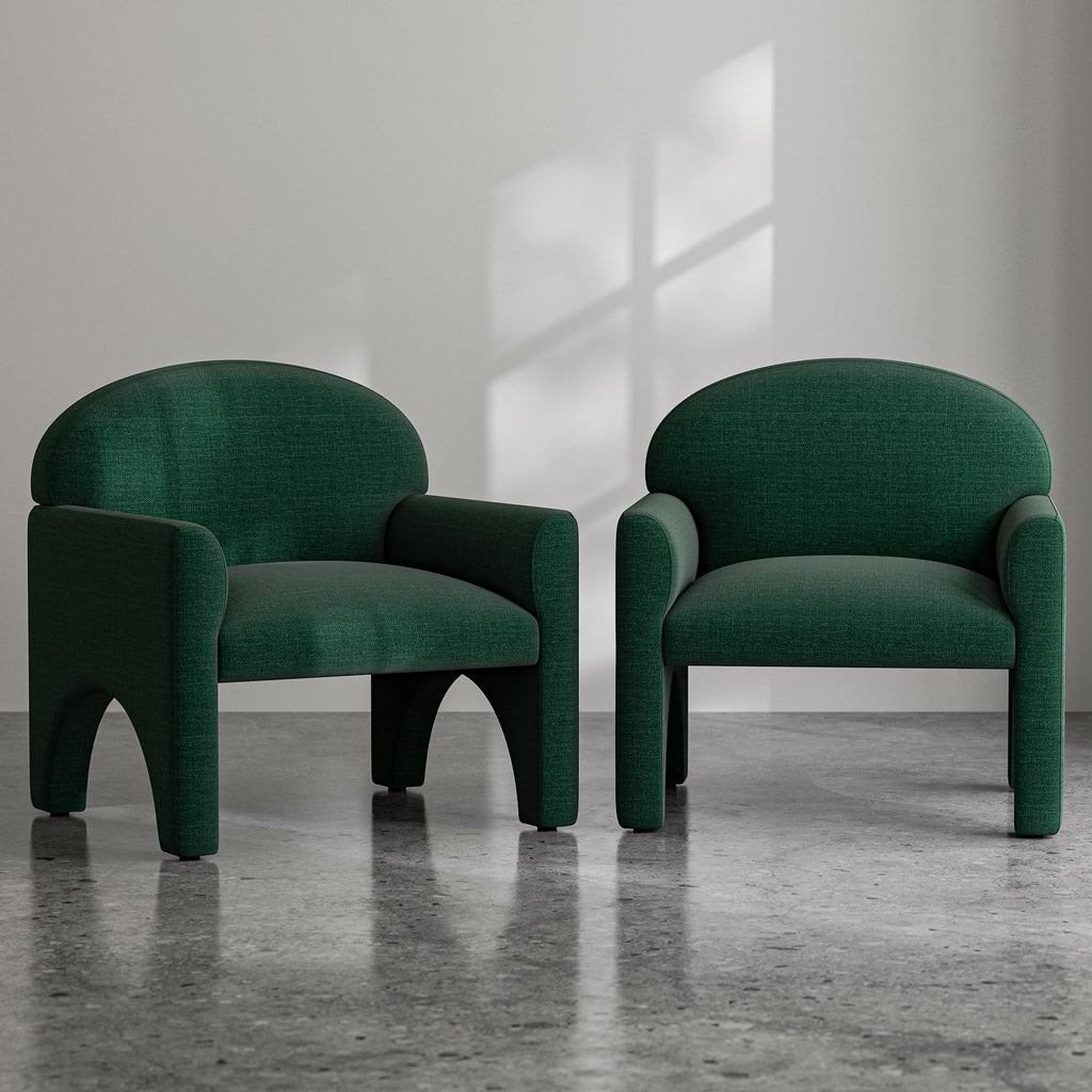 Green Upholstered Accent Chair Set of 2 with Rubber Wood Legs W896693