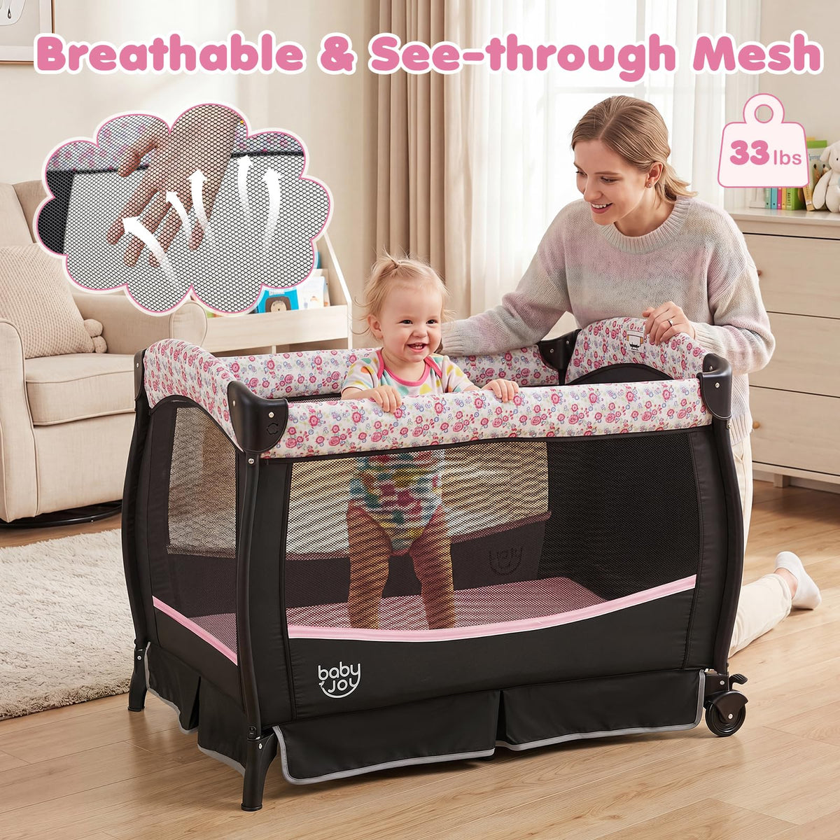 4 in 1 Pack and Play Portable Baby Playard with Bassinet P486