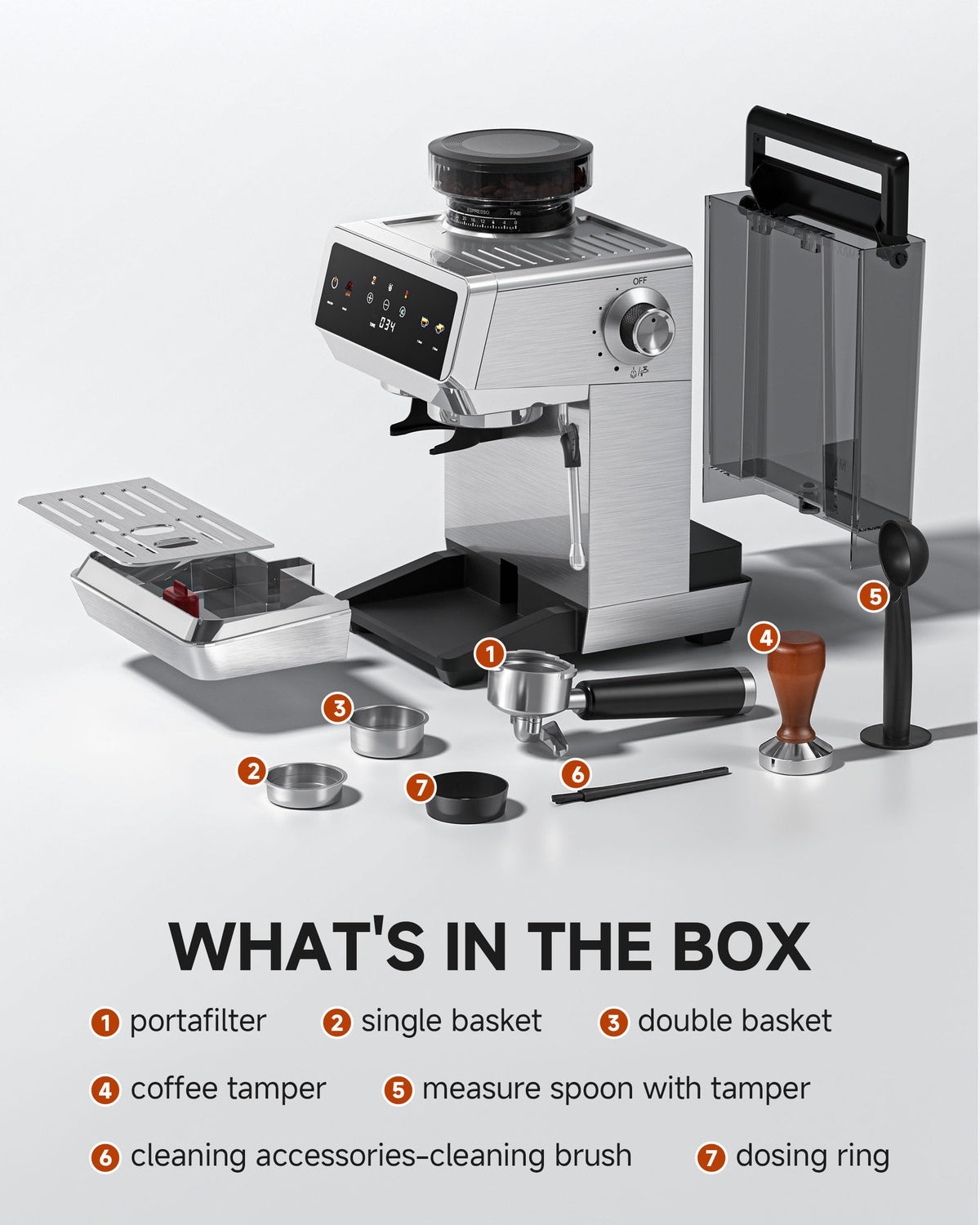Espresso Machine With Grinder, Temp Control, 44 Grind Settings N325