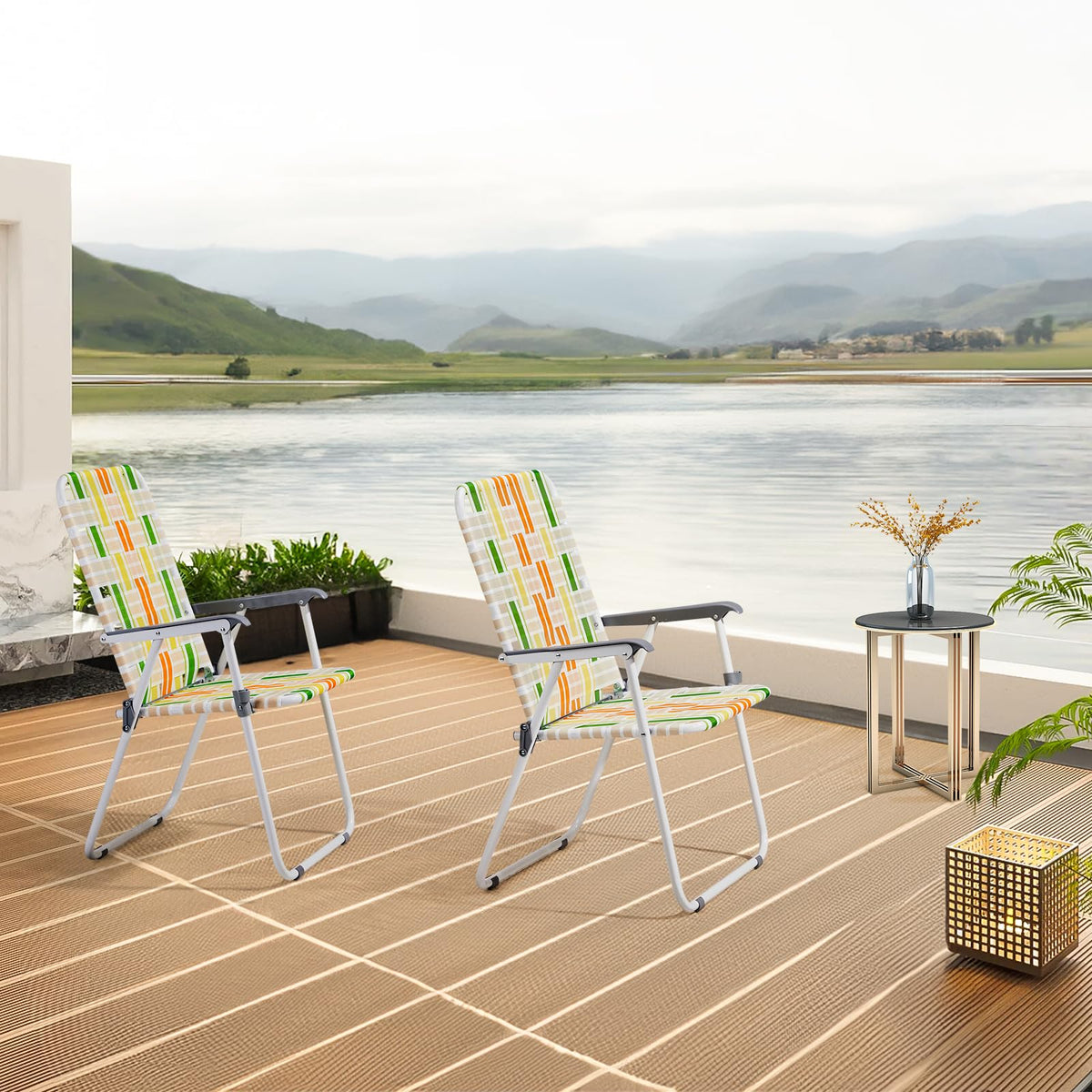 Yellow & Green Set of 2 Oversized Foldable Beach Chairs P2412