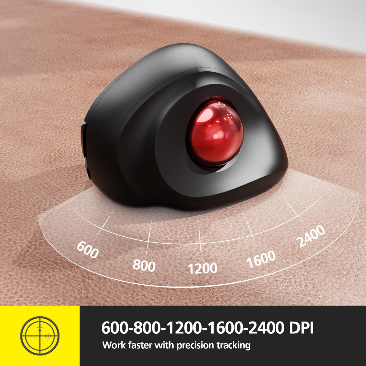 Wireless Ergonomic Trackball Mouse, 3 Adjustable DPI, Black Q231884
