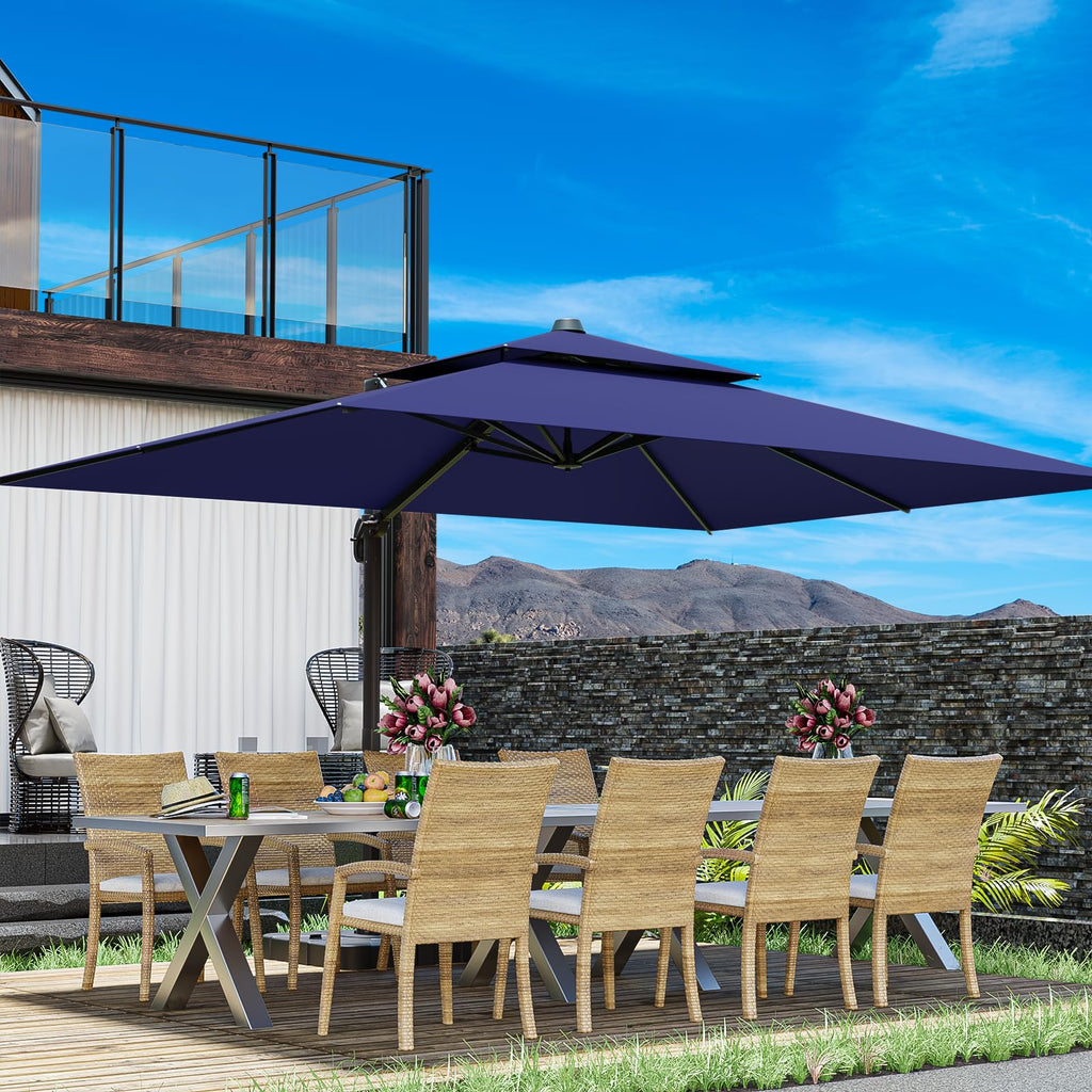 10x13FT Navy Blue Double Top Cantilever Patio Umbrella E865466