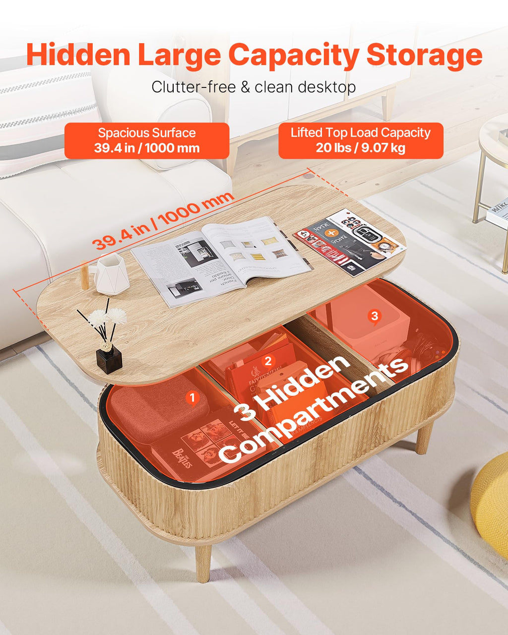 Natural Lift Top Coffee Table with Storage Y555820