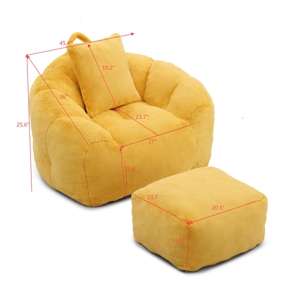 Yellow Faux Fur Memory Foam Bean Bag Chair with Footstool Y3919