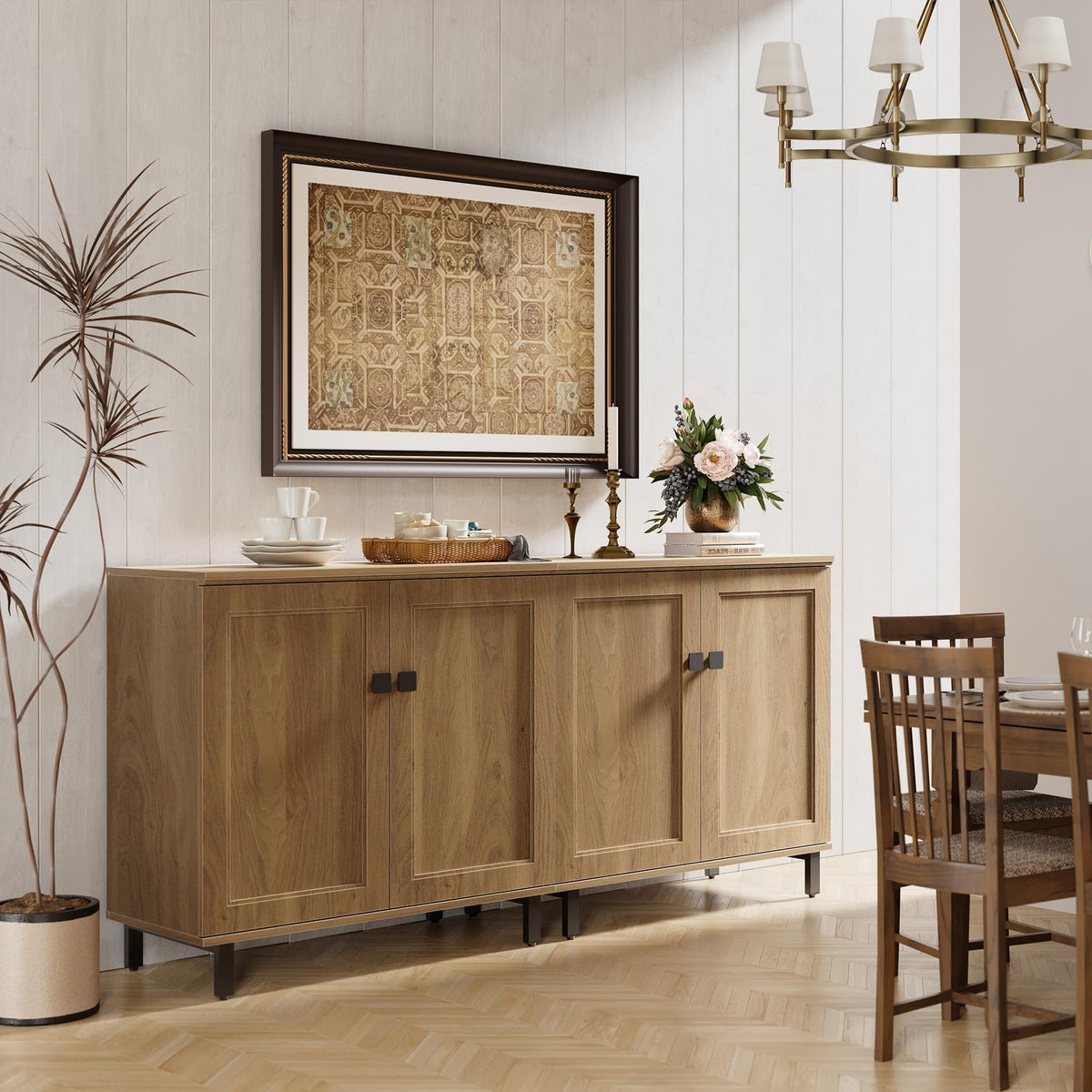 Oak Buffet Sideboard Cabinet with Adjustable Shelves U2842