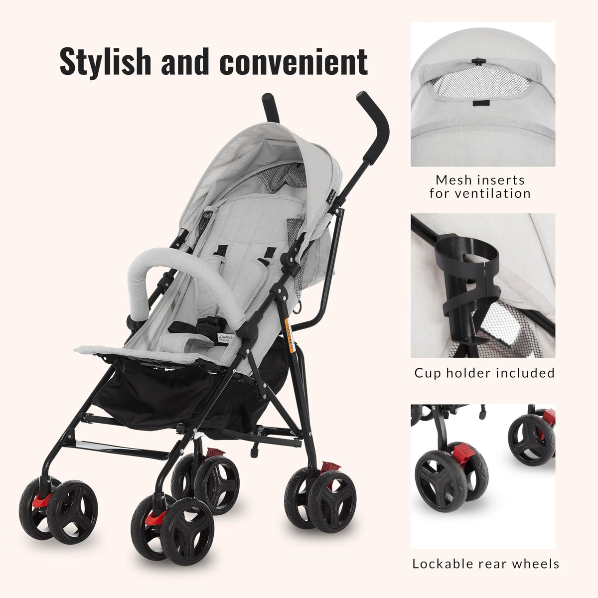 Light Gray Lightweight Baby Stroller with Compact Fold and Canopy N128