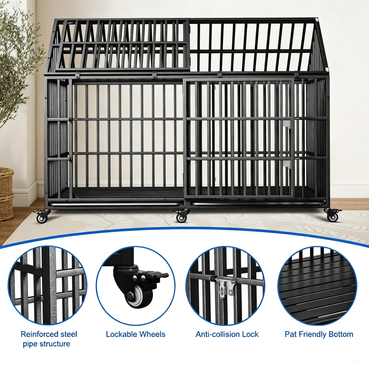 64 inches Heavy Duty Metal Dog Crate W23117