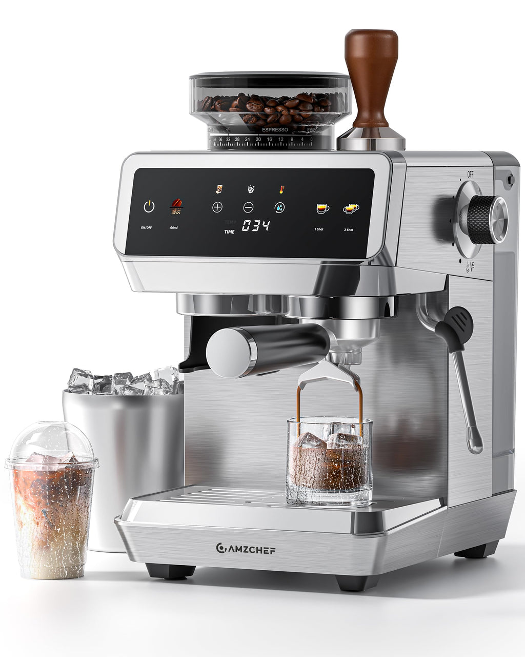 Espresso Machine With Grinder, Temp Control, 44 Grind Settings N325