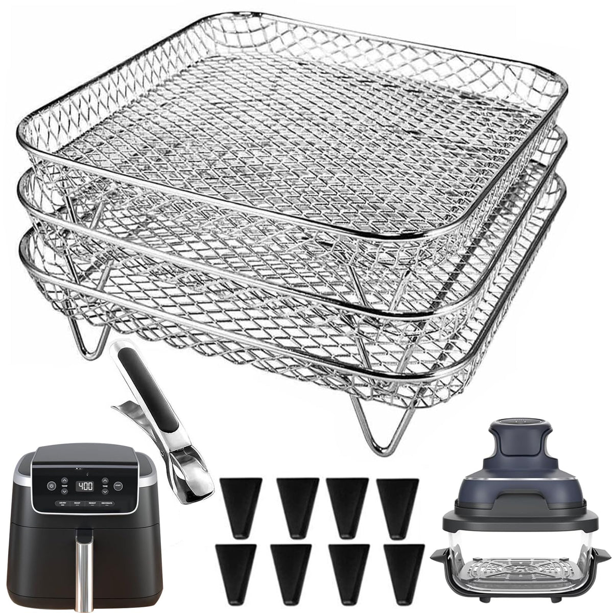 7 Inch Stackable Stainless Steel Air Fryer Rack, 3 Pcs S888
