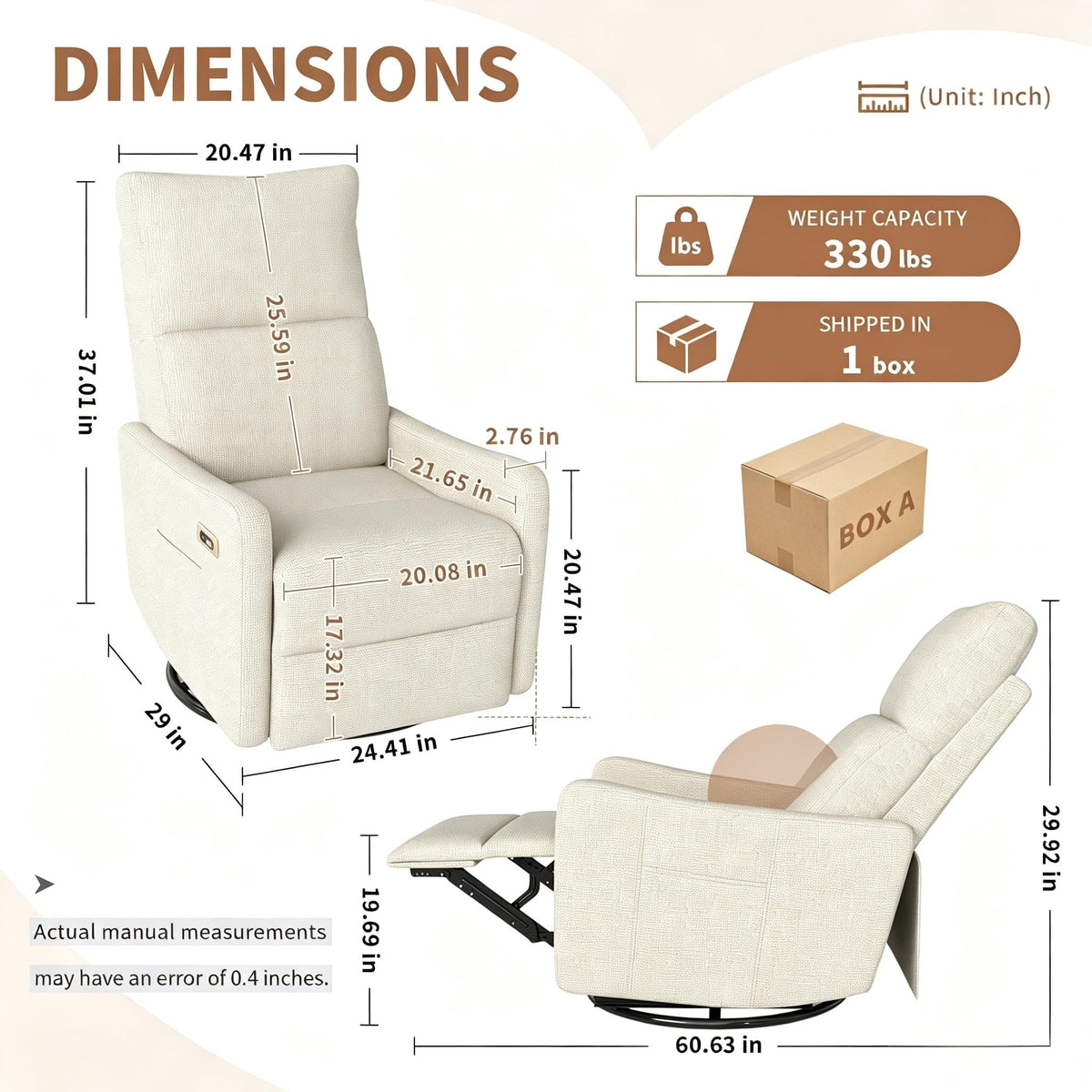 Power Swivel Recliner Chair with USB Charging Port V194506