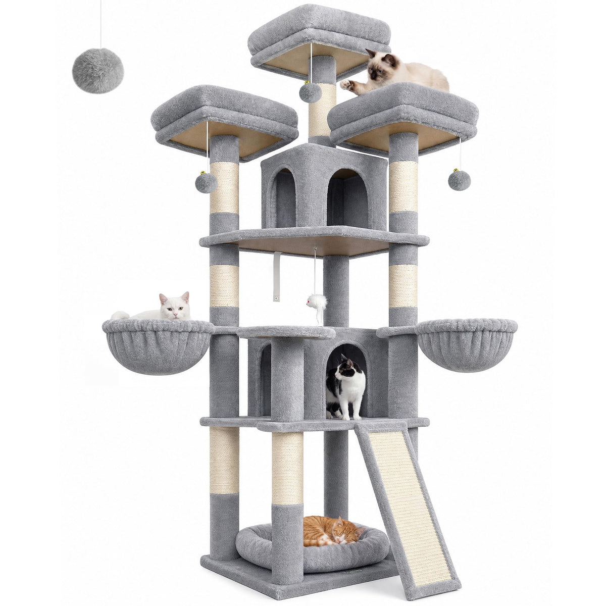 70 Inch Light Grey Cat Tree with Scratching Post X736584